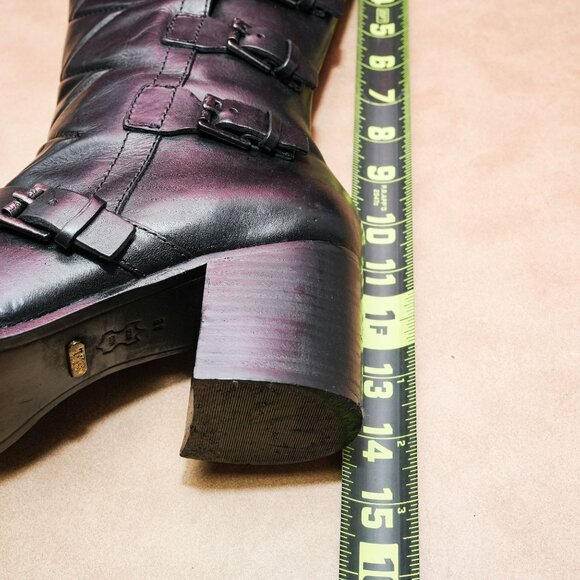 Ralph Lauren Women Vintage Retro 90s Black Leather Moto Biker Strap Boots sz 8 - Picture 7 of 9